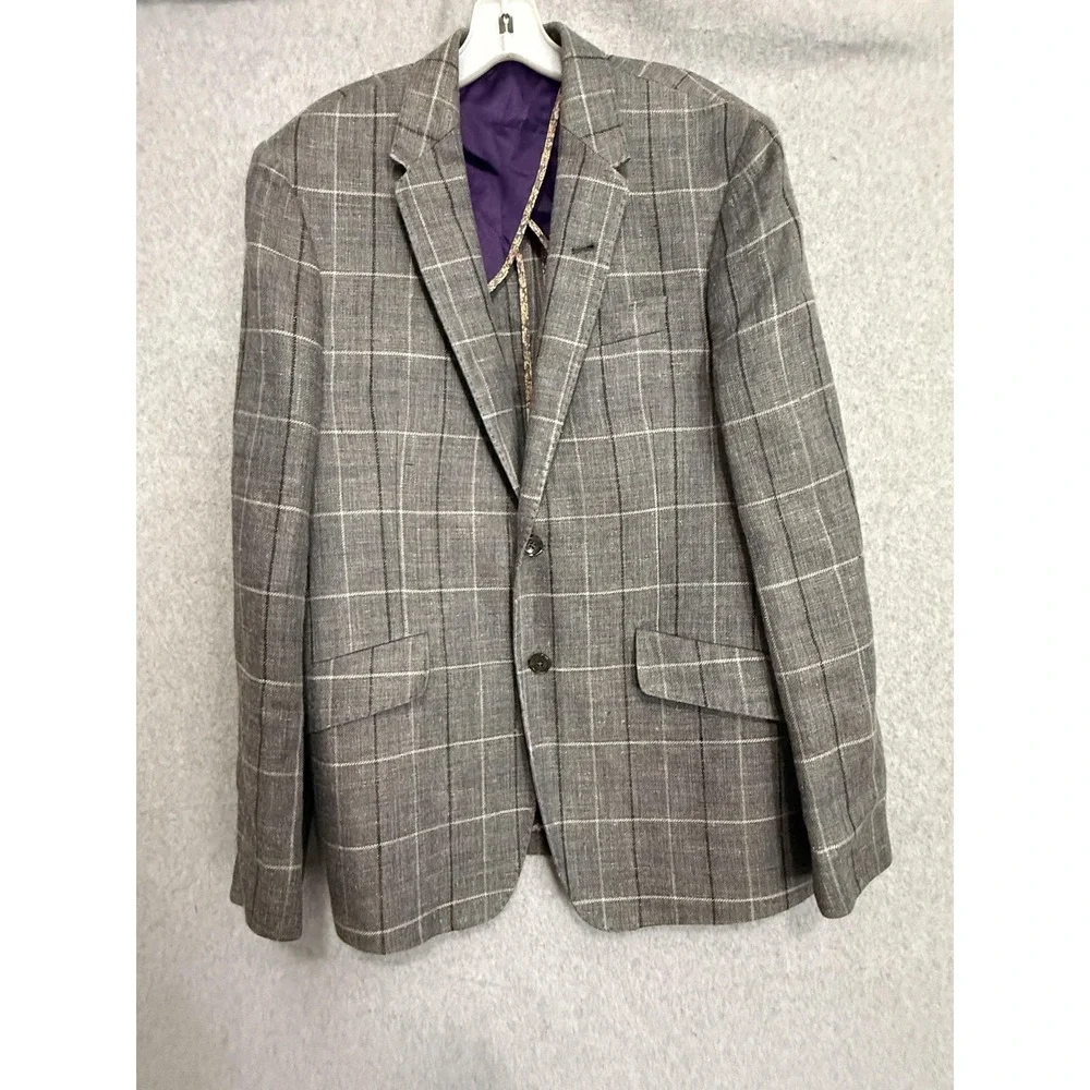 Paul Smith Blazer Sport Coat Mens 40R Gray Silk Linen Plaid Check Italy Jacket
